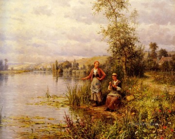  Aston Canvas - Aston Country Women After Fishing On A Summer Afternoon countrywoman Daniel Ridgway Knight